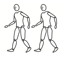 Two line-drawn mannequins demonstrating the crossing-stage procedure.