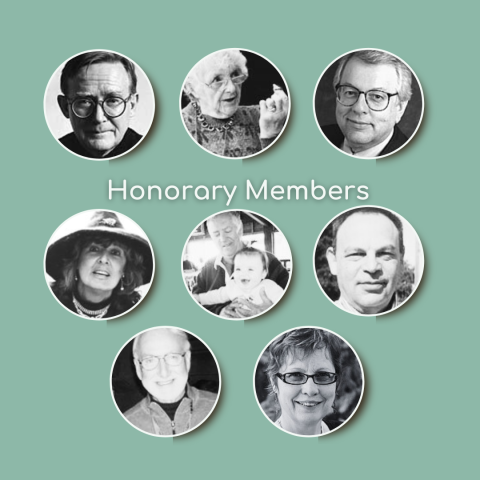 A graphic with the title CODE Honorary Members with a black and white image of each honorary member in circles radiating from the center.