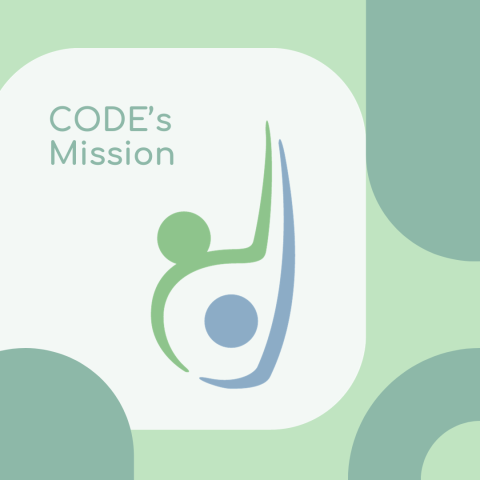 graphic that reads "CODE's Mission" with a CODE logo